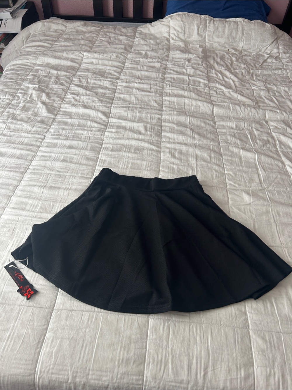 Alfibi casual mini stretch waist flared plain pleated skater skirt